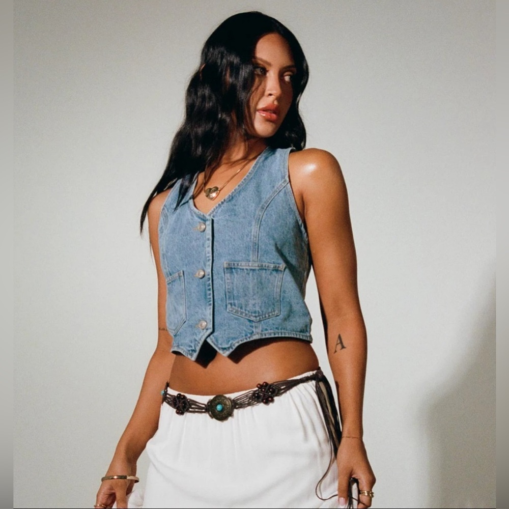 NWT Princess Polly Thayer Denim Vest Top Mid Blue